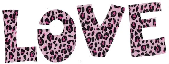 Pink Leopard Print LOVE Letters Fabric Iron on by sewfabrictastic