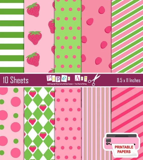 Pink Strawberry Digital Papers Digital Backgrounds por PaperArtbyMC