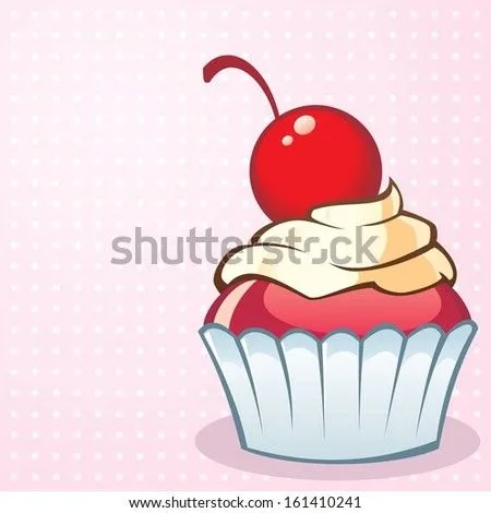 Pink Vector Background With A Tasty Cream Cupcake With Cherry As ...