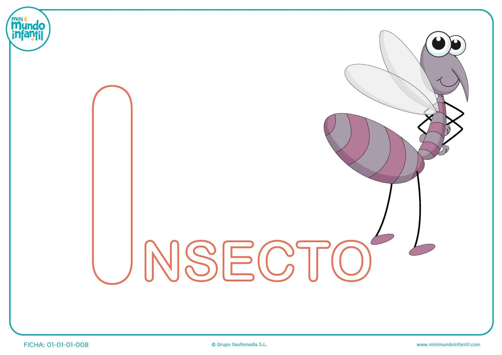 Pinta la letra I de insecto para completar la palabra para infantil