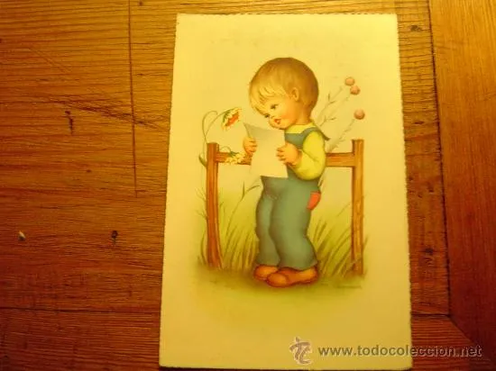  ... pintada.-Niño leyendo una carta (Postales - Dibujos y Caricaturas