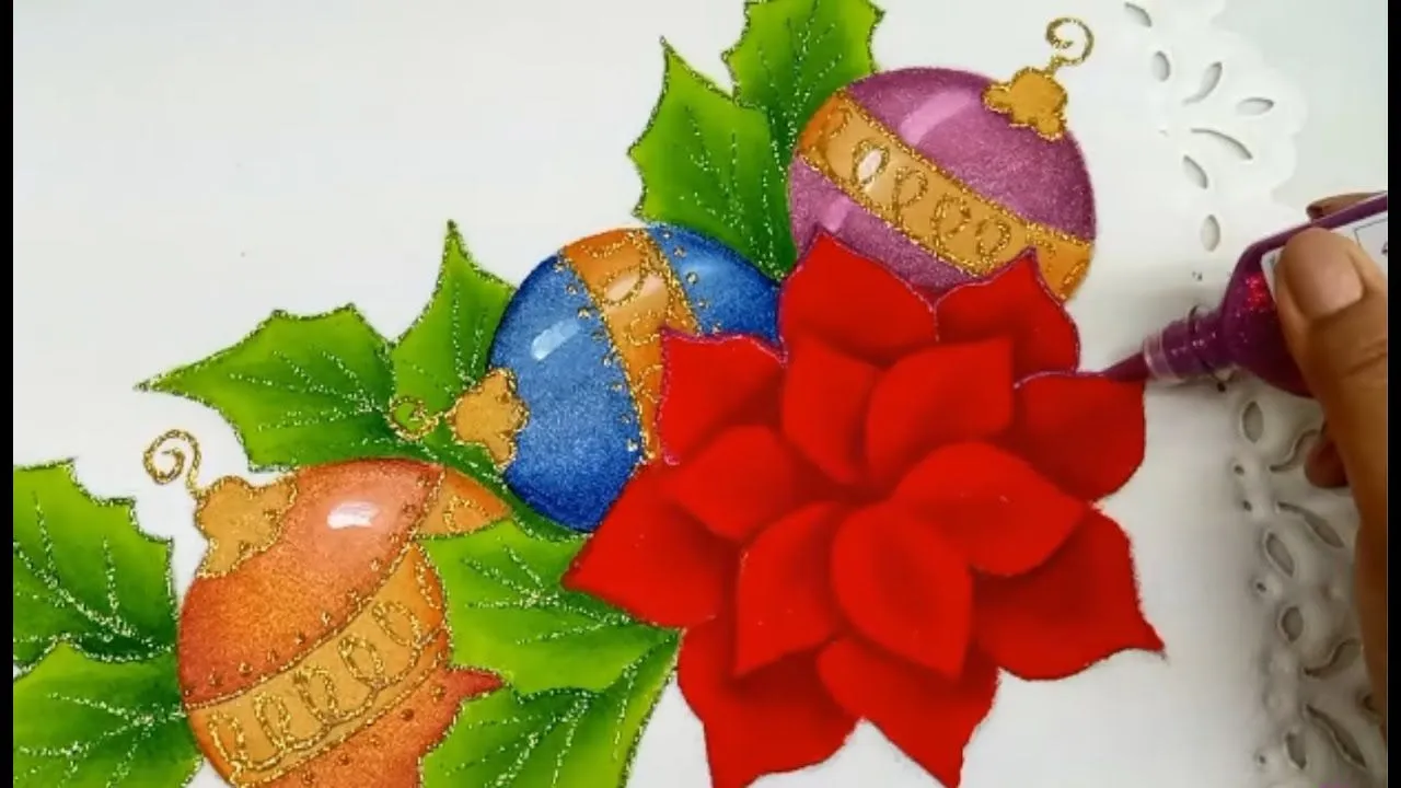Como Pintar Esferas Navideñas Con Nochebuenas - YouTube