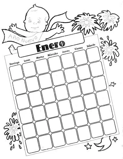 Pinto Dibujos: Calendario Enero para colorear