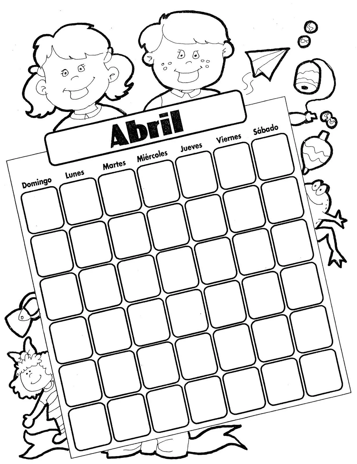 Pinto Dibujos: Calendario del mes de abril para colorear