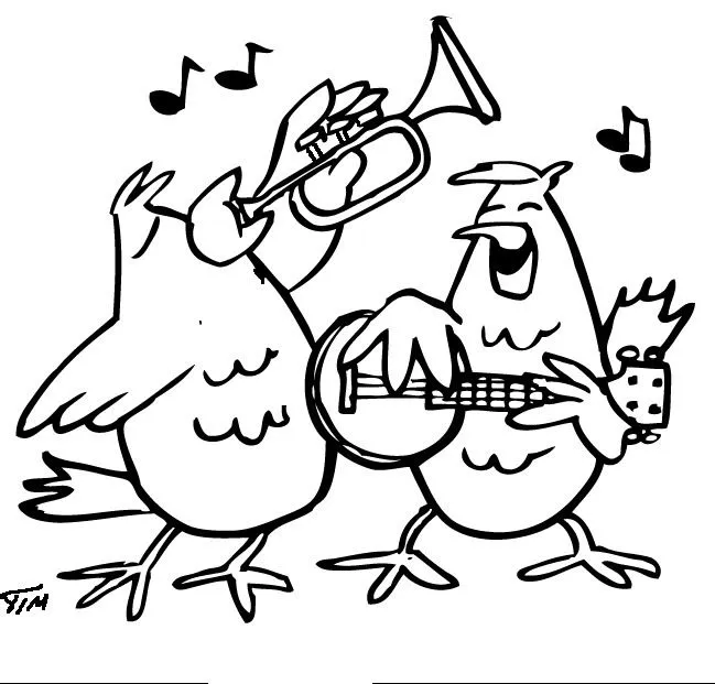 Pinto Dibujos: Gallinas cantando para colorear