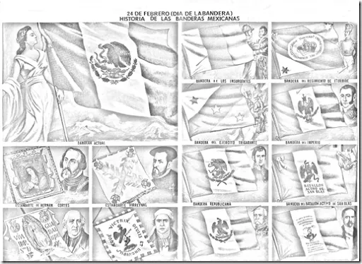 Pinto Dibujos: Historia de las banderas de México para colorear