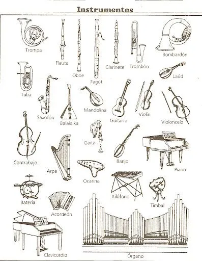 Pinto Dibujos: Instrumentos musicales para colorear