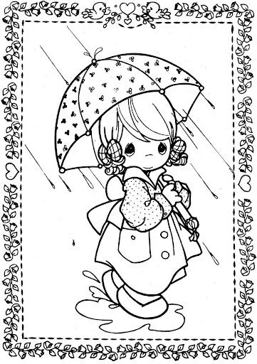  ... : Lluvia – Niña con paraguas – Precious moments para colorear