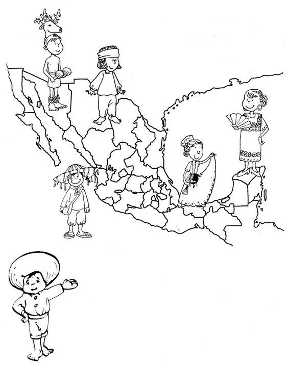 Pinto Dibujos: Mapa de México con sus trajes típicos para colorear ...