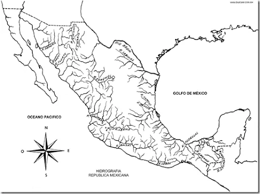 Pinto Dibujos: Mapa de Ríos de México para colorear