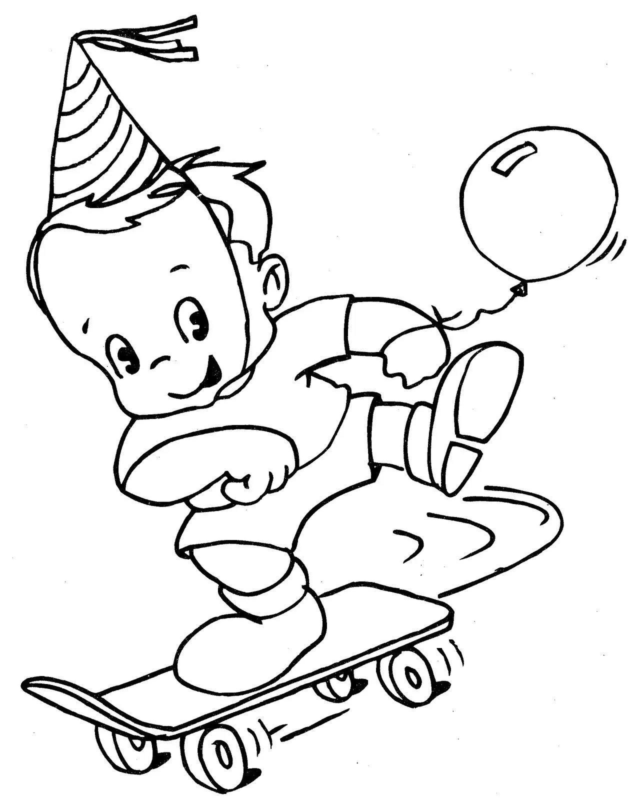 Pinto Dibujos: Niño en patineta para colorear