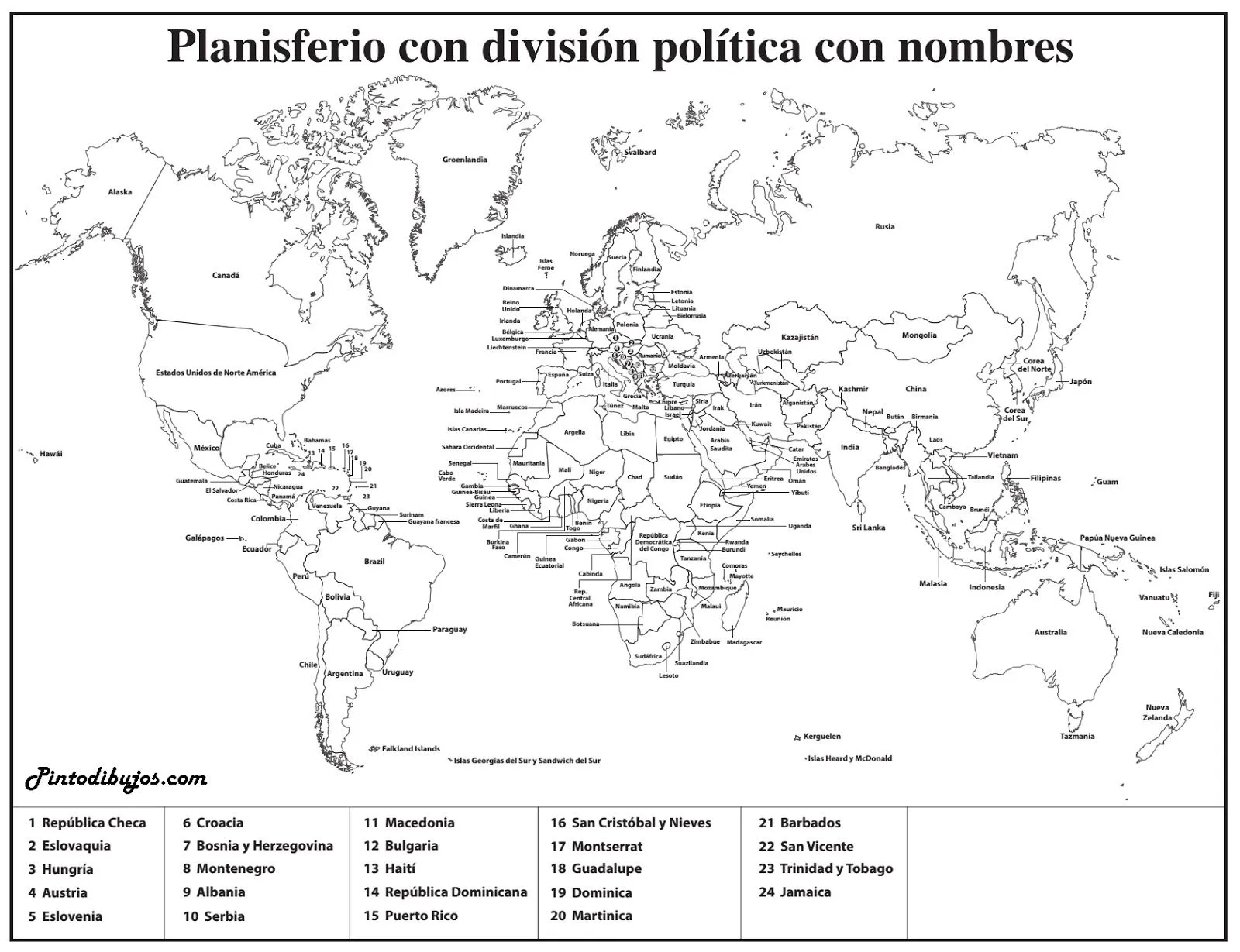 Pinto Dibujos: Planisferio con nombres para colorear e imprimir