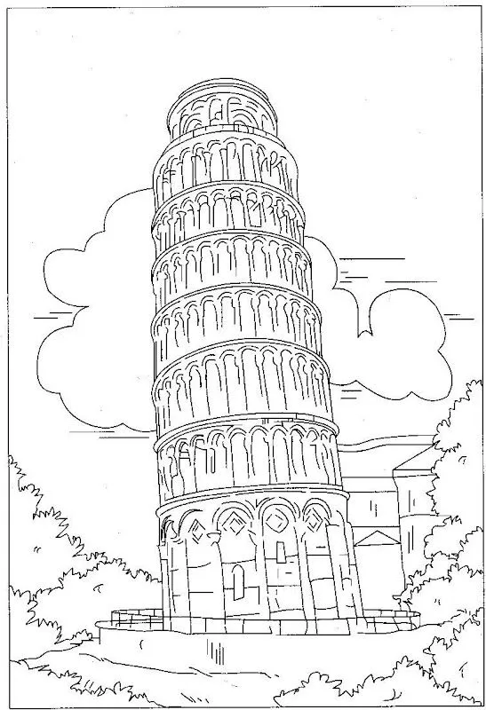 Pinto Dibujos: Torre inclinada de pisa para colorear