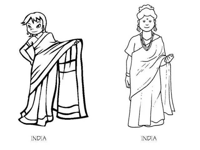 Pinto Dibujos: Vestuario de la India para colorear