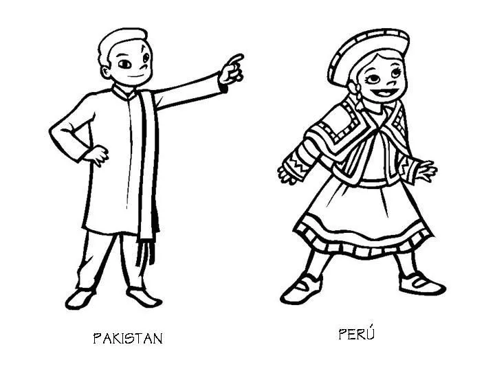 Pinto Dibujos: Vestuario de Pakistan y Perú para colorear