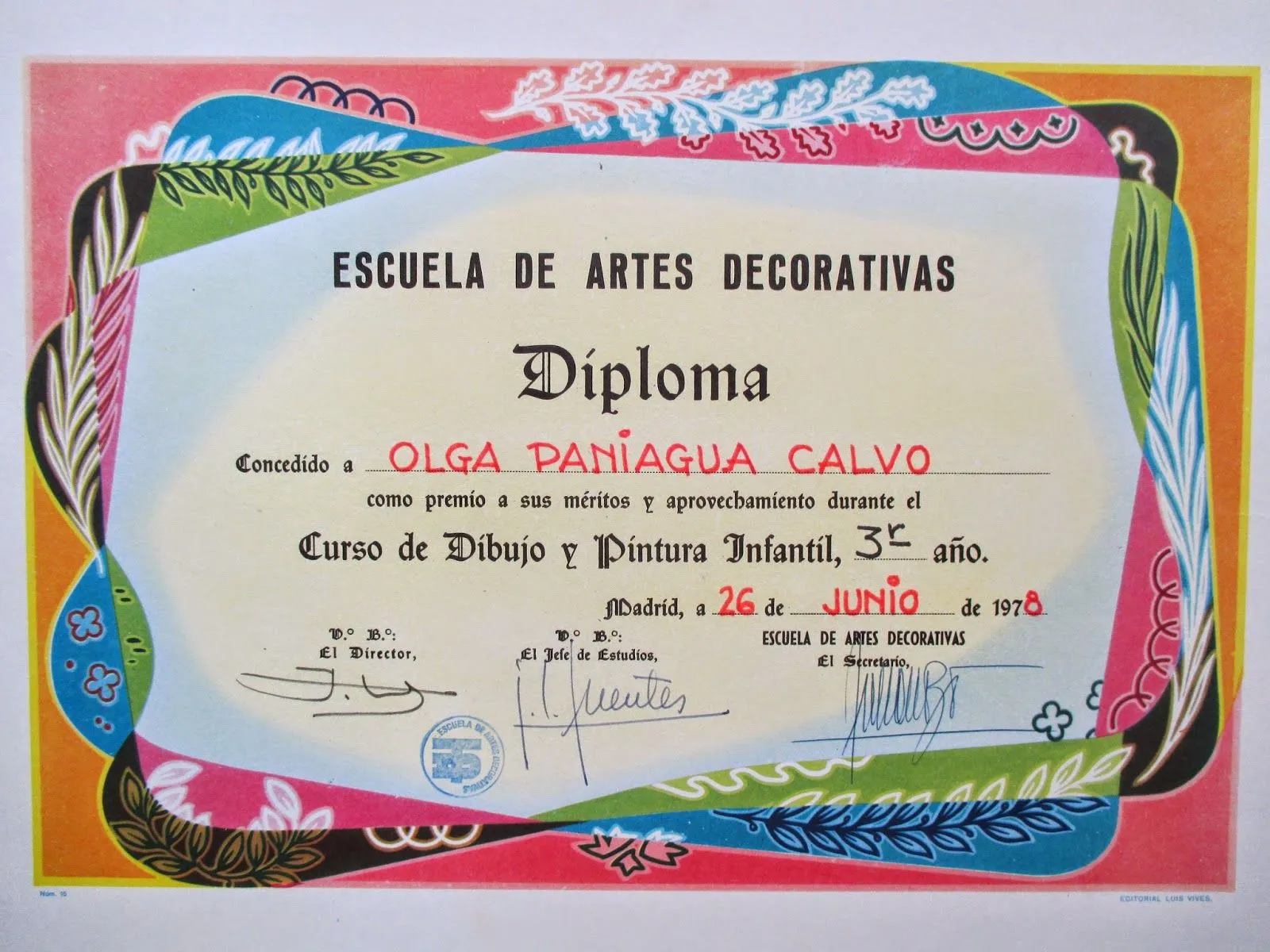 PINTORA OLGA PANIAGUA: MIS DIPLOMAS Y MIS DIBUJOS INFANTILES (1975 ...