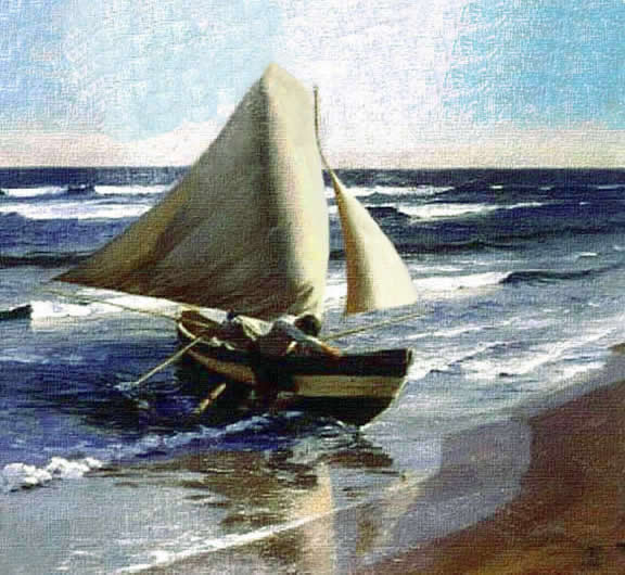 Pintura de Benito Rebolledo, marina chilena impresionista.