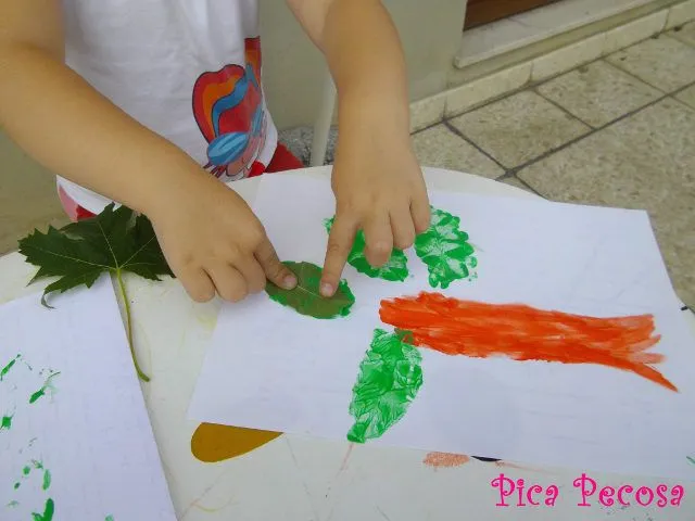 Pintura de dedos y hojas de árbol | Pica Pecosa