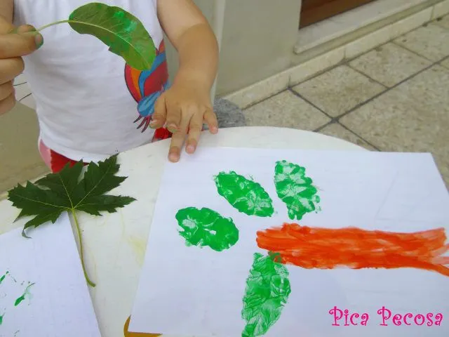 Pintura de dedos y hojas de árbol | Pica Pecosa