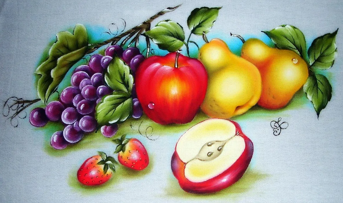 Pintura Em Tecido Pano de Prato Frutas - Pintura Em Tecido