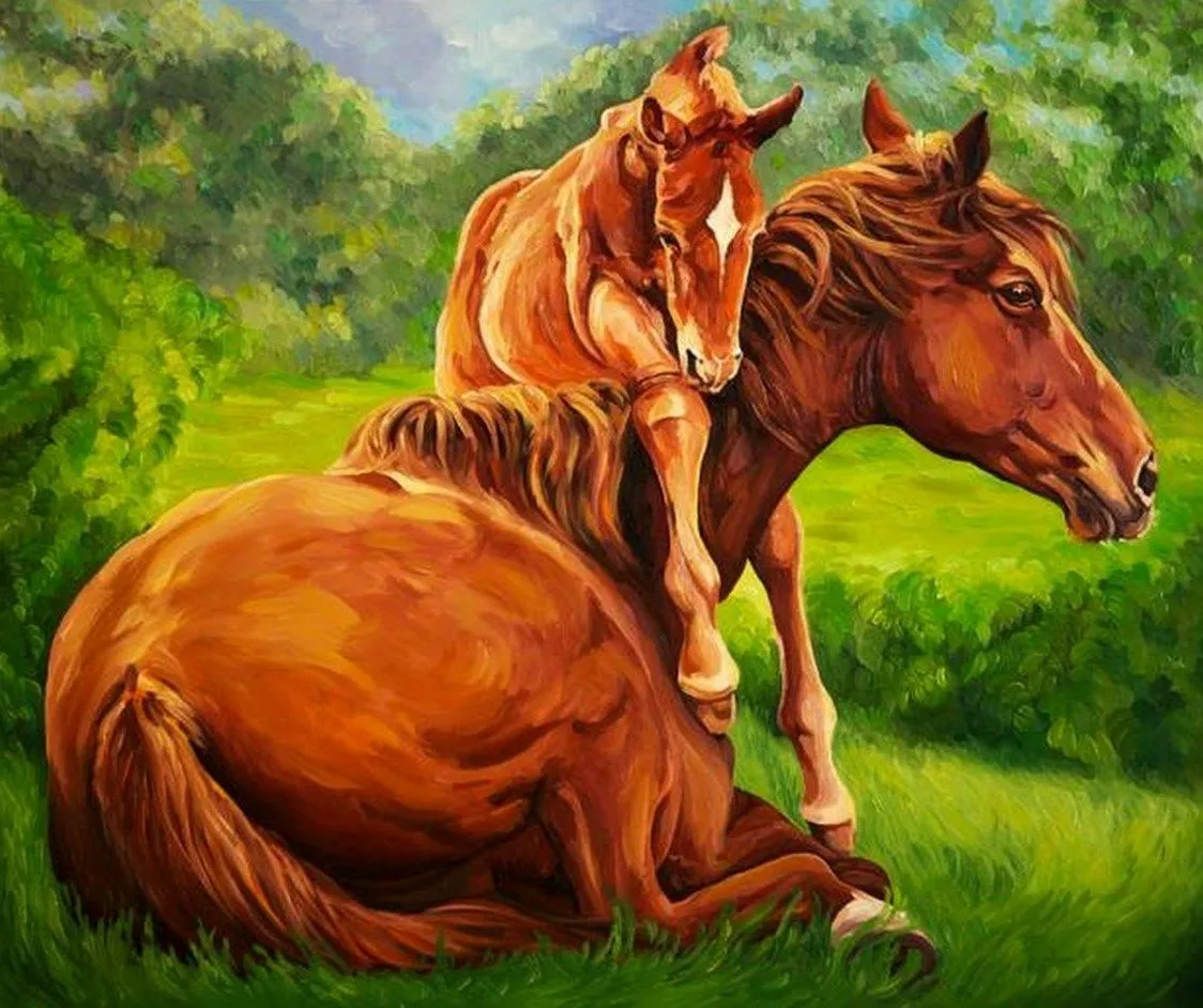 Pintura y Fotografía Artística : Pintura al Óleo de Caballos Modernos