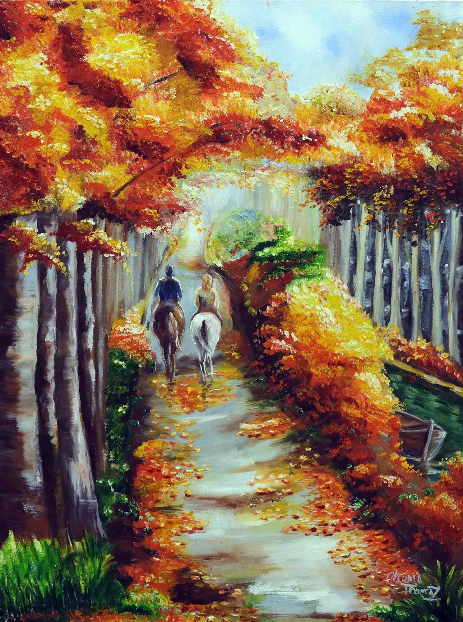 Pintura impresionista romántica estirada firmada del bosque - Cabalgata del  amor | NOVICA