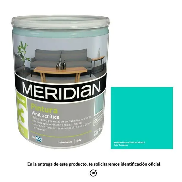 Pintura Meridian Clásica 3 Años Color Turquesa 4 Litros | Bodega Aurrera en  línea