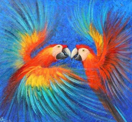 Pintura Moderna al Óleo: Bonitos cuadros con guacamayas