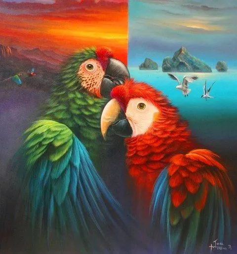 Pinturas Cuadros al Óleo: Bonitos cuadros con guacamayas