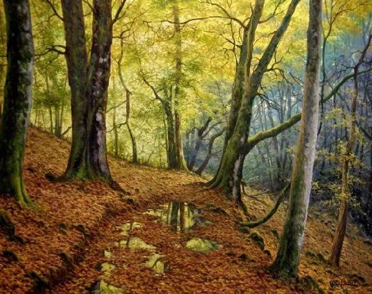 Pintura Moderna al Óleo: Cuadro paisaje natural óleo