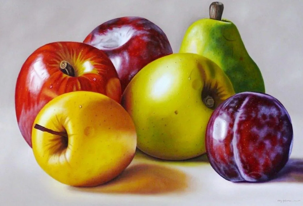 Pintura Moderna al Óleo: Cuadro de Pintura de Frutas