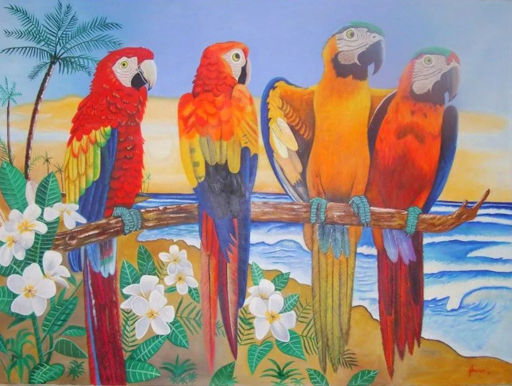 Pintura Moderna al Óleo: Cuadros de guacamayas