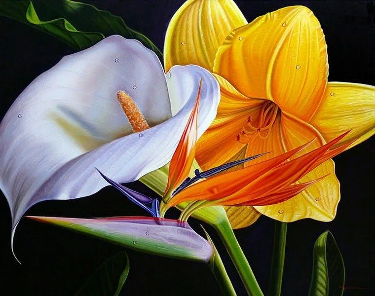 Pintura Moderna al Óleo: Cuadros con modernas flores