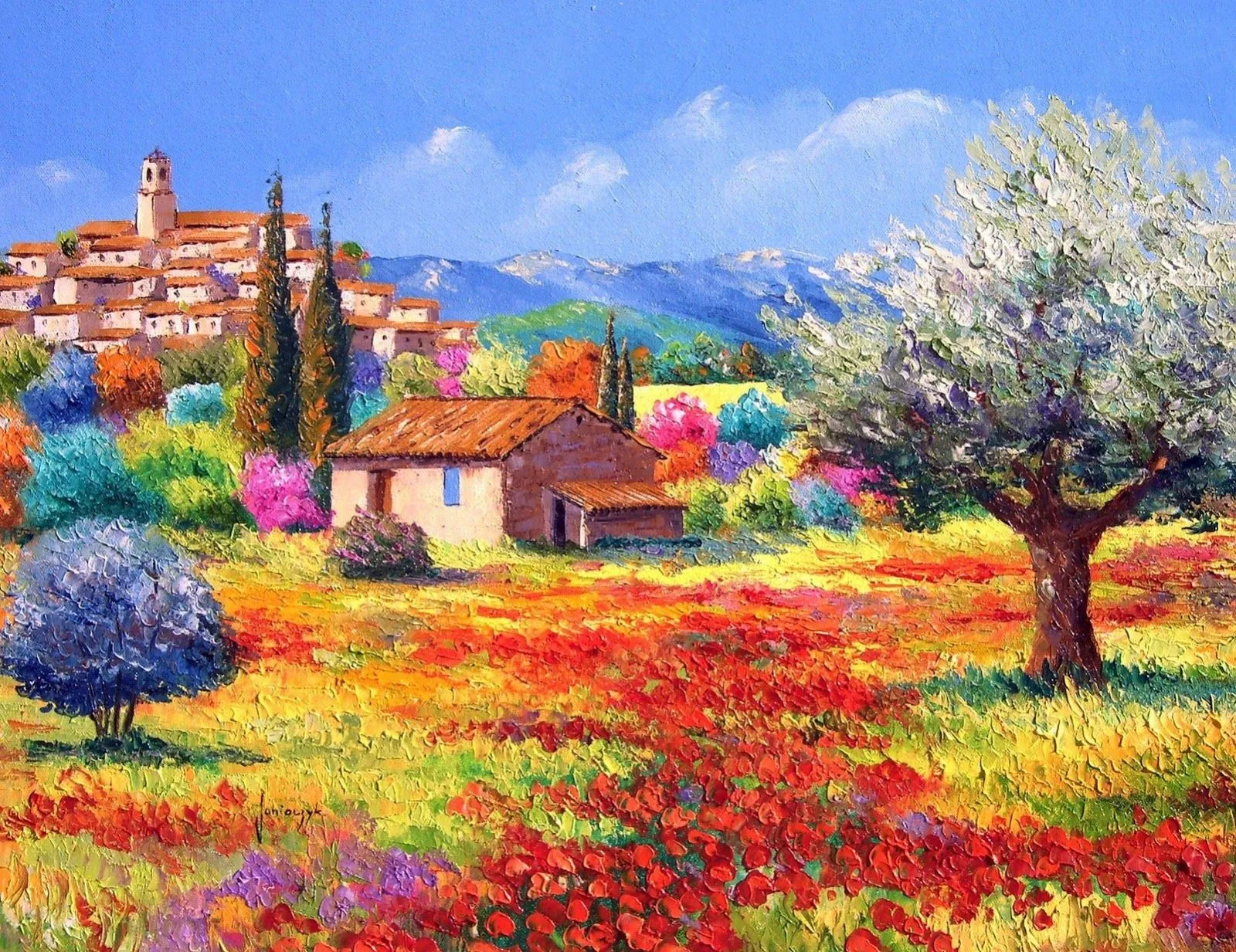 Pintura Moderna al Óleo: Flores y Paisajes con Espátula Óleo