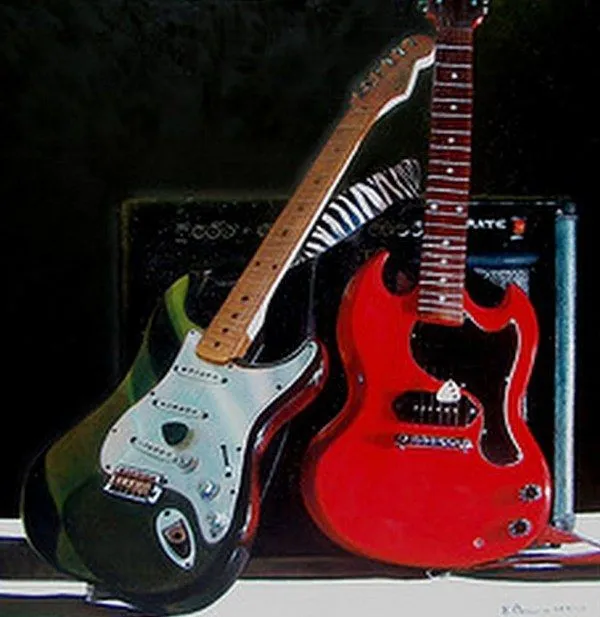 Pintura Moderna al Óleo: Guitarras pintadas en óleo