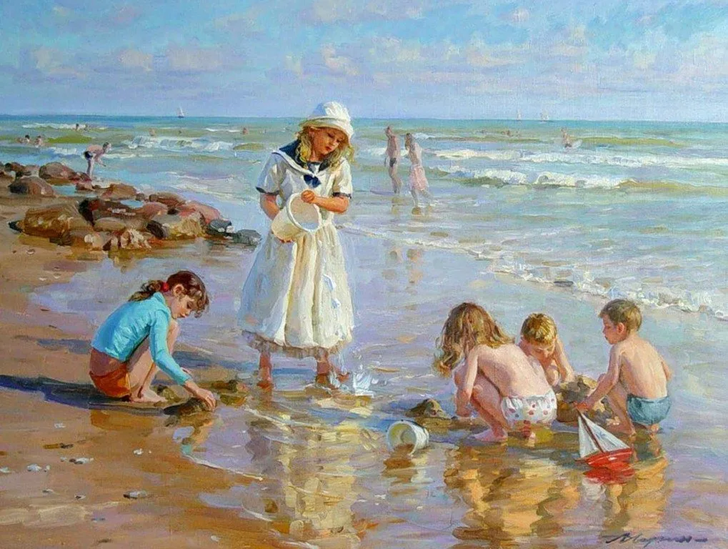 Pinturas Cuadros al Óleo: Niñas en Paisajes Óleo, Alexander Averin