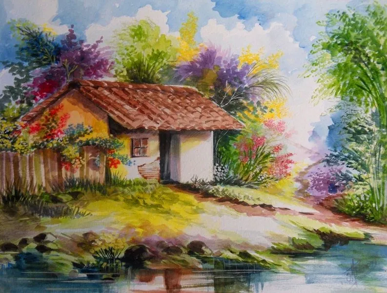 Pintura Moderna al Óleo: Paisajes en acuarela sobre papel