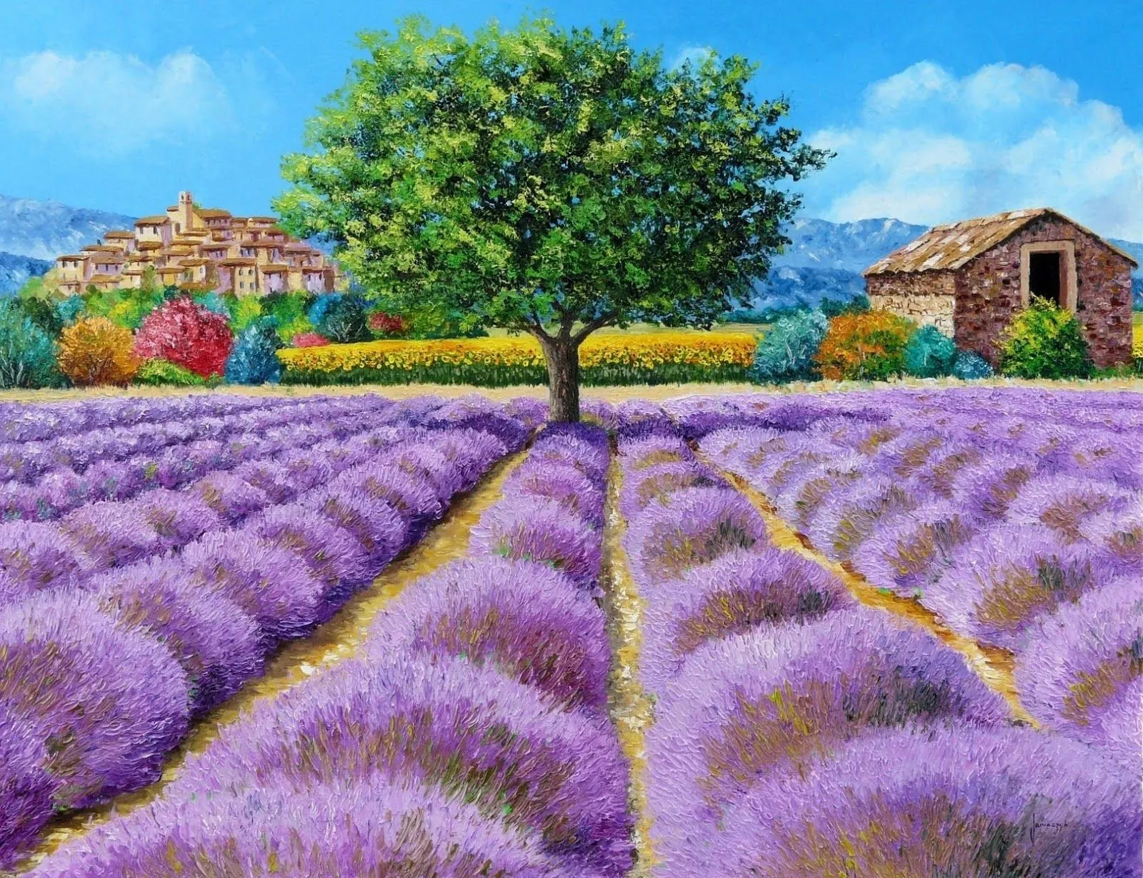 Pintura Moderna al Óleo: Paisajes con Flores Pintados con Espátula