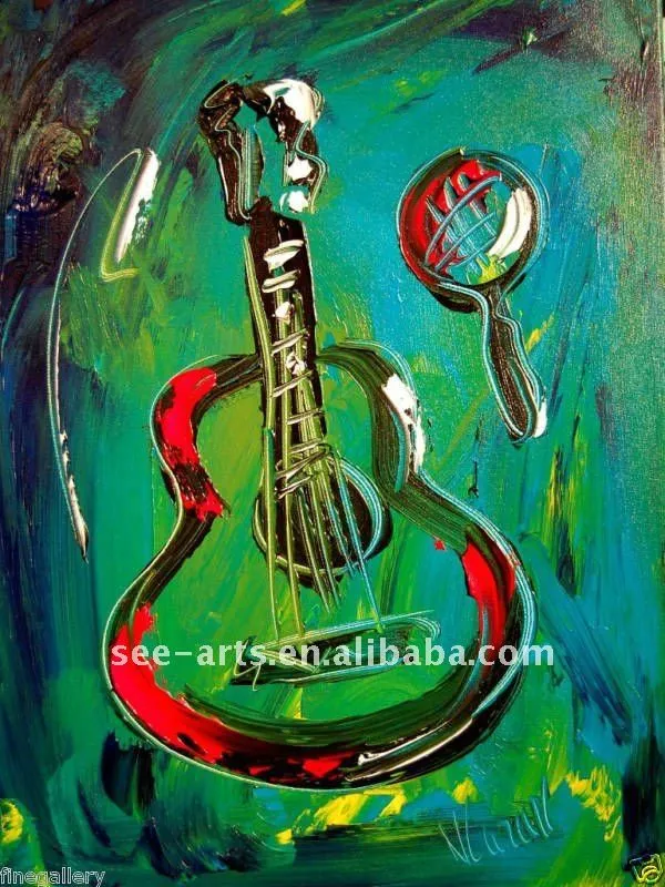 pintura al óleo moderna de la lona de la guitarra del instrumento ...