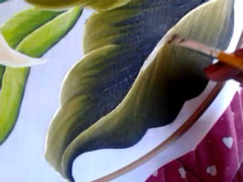 PINTURA EN TELA Hoja De Alcatraz y Tulipan Con Cony - YouTube