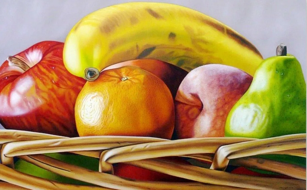 Pintura Moderna al Óleo: Cuadro de Pintura de Frutas