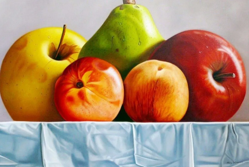 Pintura Moderna al Óleo: Cuadro de Pintura de Frutas