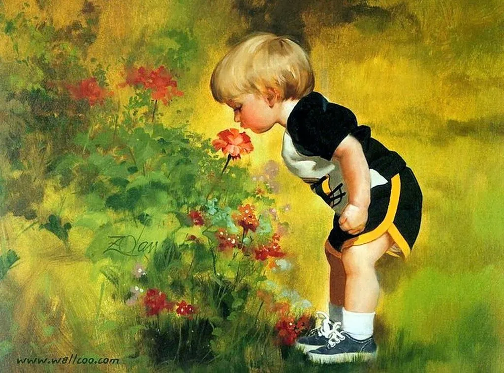 Pinturas Cuadros: Niños y Niñas en Paisajes, Pinturas Realistas al ...