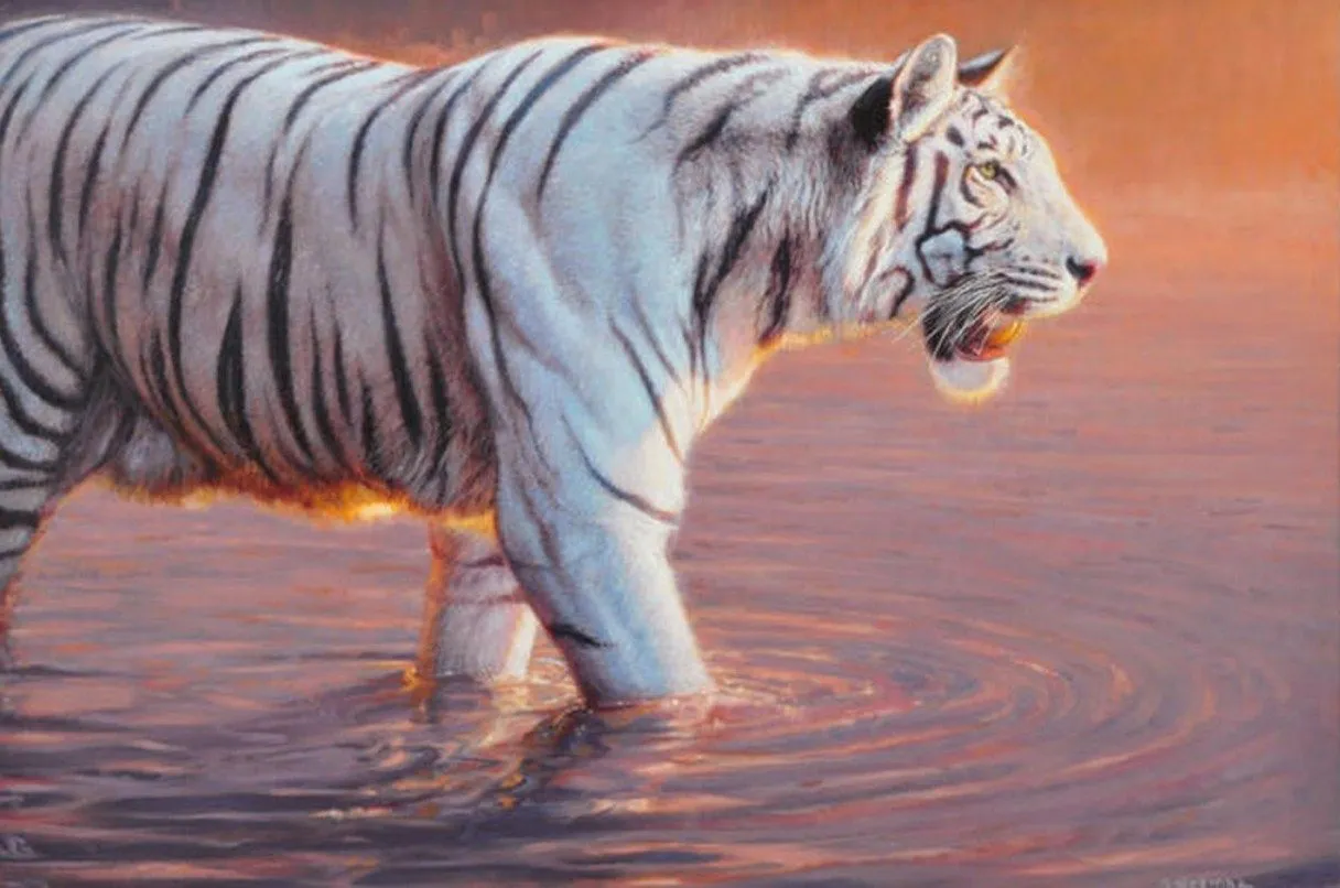 Pintura Moderna al Óleo: Tigres pintados en óleo