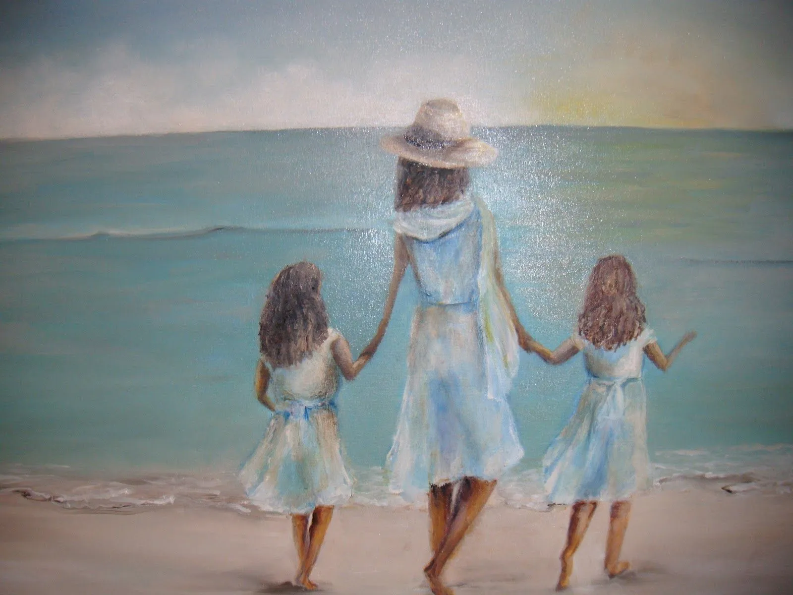 Pinturas de Leandra: Niñas caminando en la playa