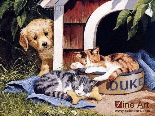 td realista para perros y gatos de pintura al óleo sobre lienzo ...