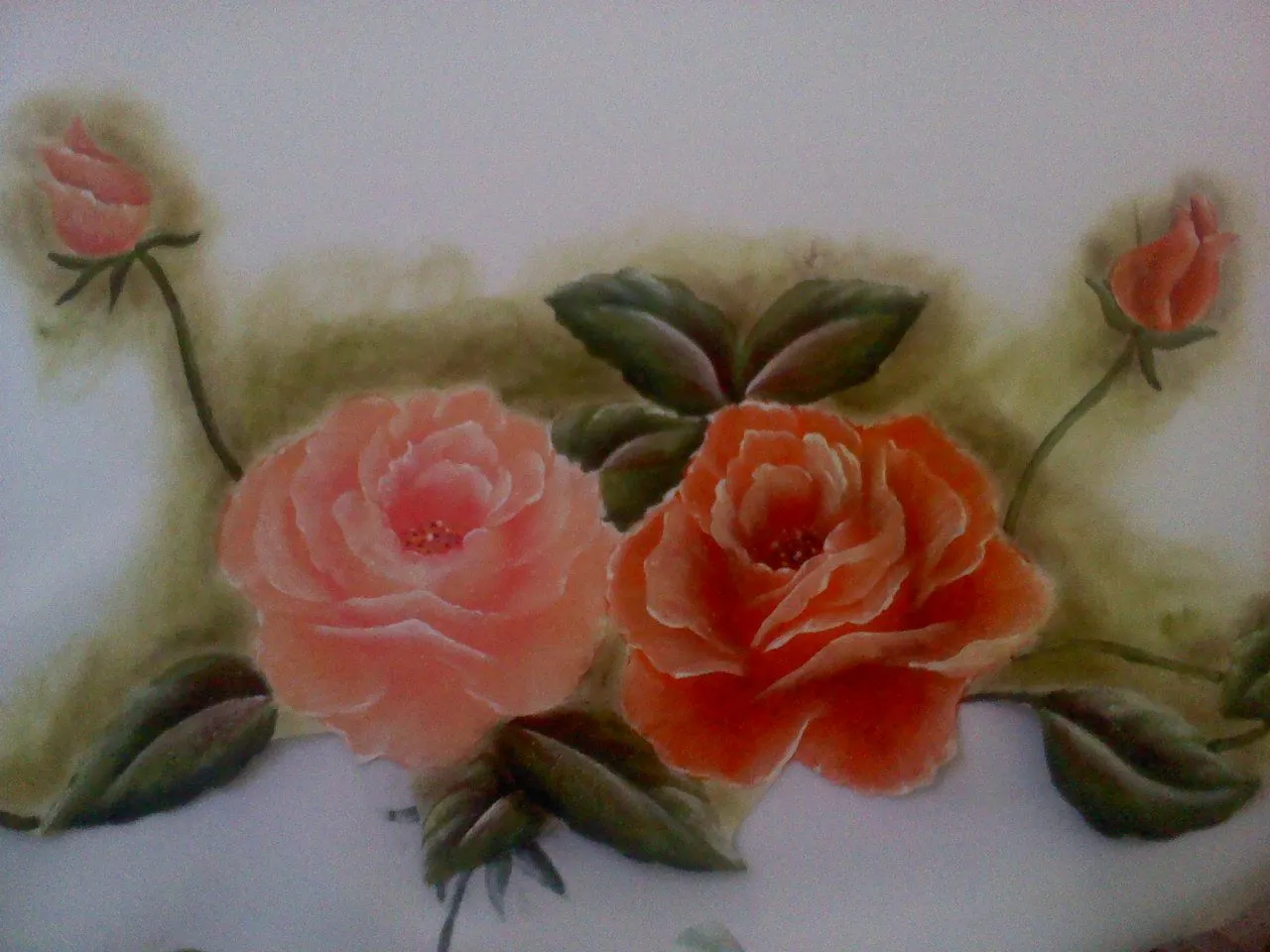 Pinturas en tela y cuadros: Hermoso mantel de rosas pintado a mano