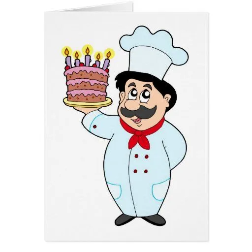 Cocinero del dibujo animado con la torta tarjeton de Zazzle.