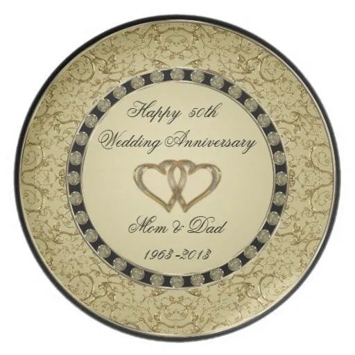 Placa del aniversario de boda de oro plato de Zazzle.