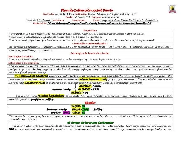 Ejemplo de un plan de interación social diario